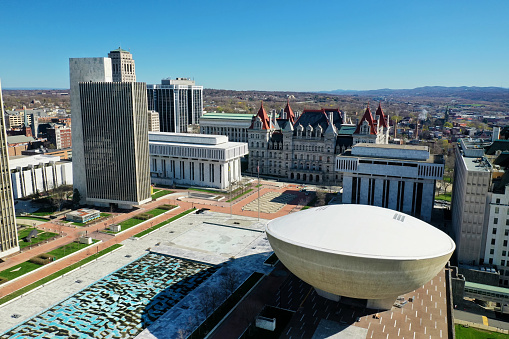 An aerial scene of the Empire State Plaza, Albany, New York, editorial
