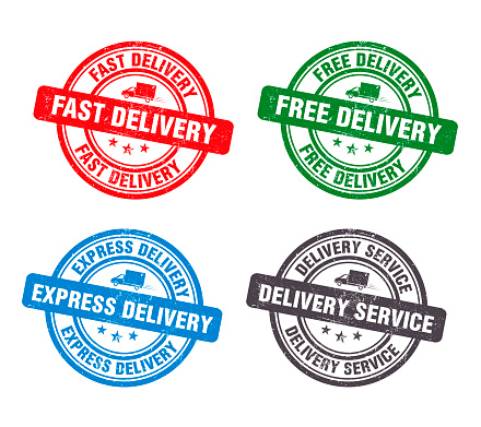 Delivery colorful grunge stamp sign set. Vector illustration