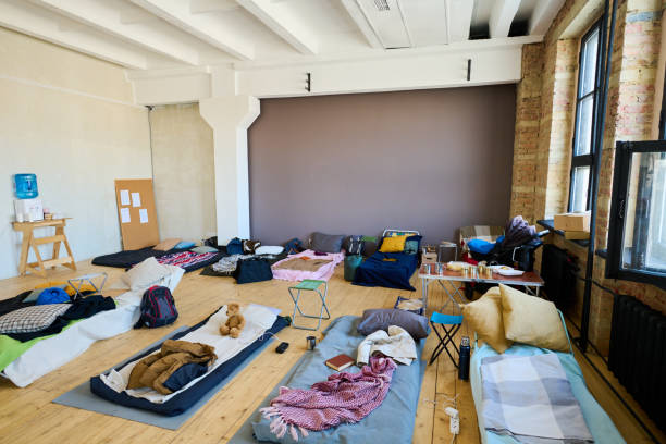 istock Several sleeping places consisting of mattresses, blankets and pillows 1395914335