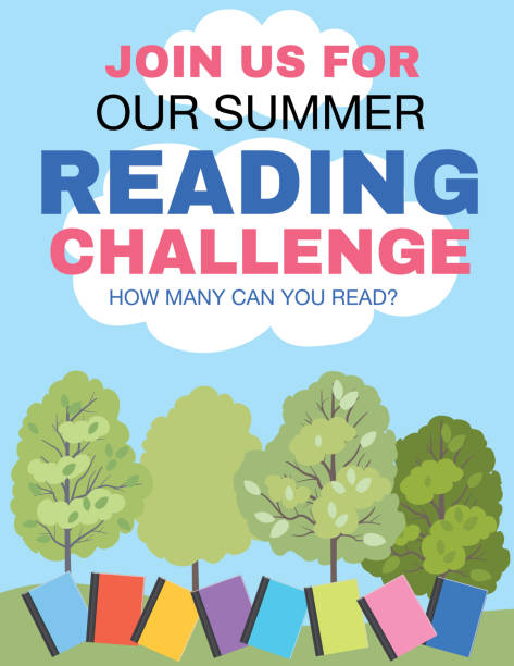 Bright Kids Summer Reading Challenge Poster Kids reading club challenge poster template. Text is on its own layer for easier removal. learning borders stock illustrations