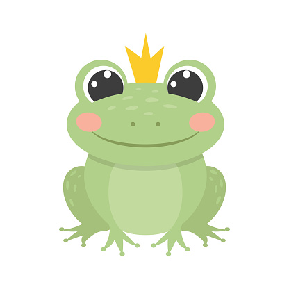 Cute little cartoon frog princess. Isolated on a white background.