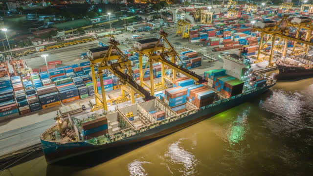 Aerial view Time-lapse of Freight Transportation and Logistics in the city