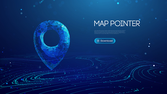 Online delivery location pin. Shop order abstract icon. Low poly gps navigation location marker. Delivery service map pointer blue 3d. Online store pin point. Logistic sale shipment.