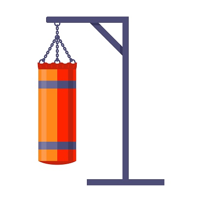 hanging punching bag in the gym. equipment for training bucks. flat vector illustration.