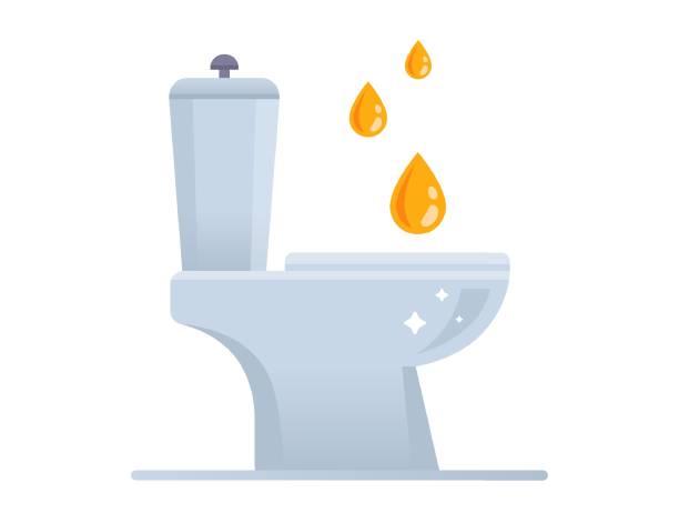 Web a man pisses into a ceramic white toilet bowl. a drop of urine. flat vector illustration. urinating stock illustrations