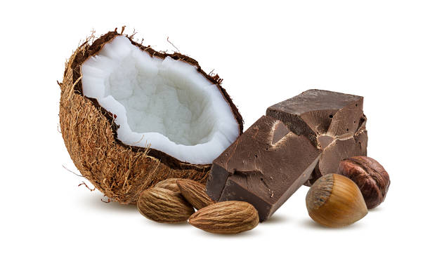 istock Coconut, chocolate pieces, almond nuts ,hazelnut  isolated on white 1395921853
