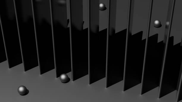 istock Balls roll over walls abstract.Concept design black background.3d render illustration. 1395925231