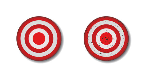 Red Archery target with shadow. Shot through target. Vector illustartion. Red Archery target with shadow. Shot through target. Flat vector illustartion. Dartboard stock illustrations