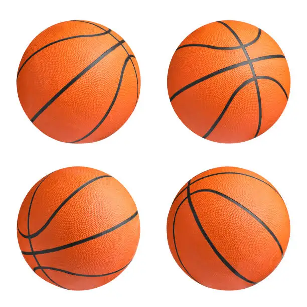 Photo of Set with orange basketball balls on white background