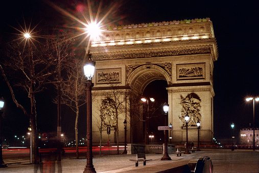 L’Arc de Triomphe viewed from the Champs-Élysées on a very cold January night.
