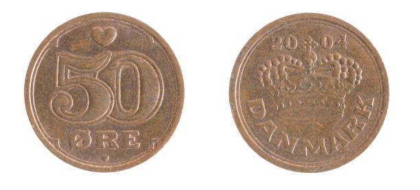 istock Denmark fifty ore coin on a white isolated background 1395936544