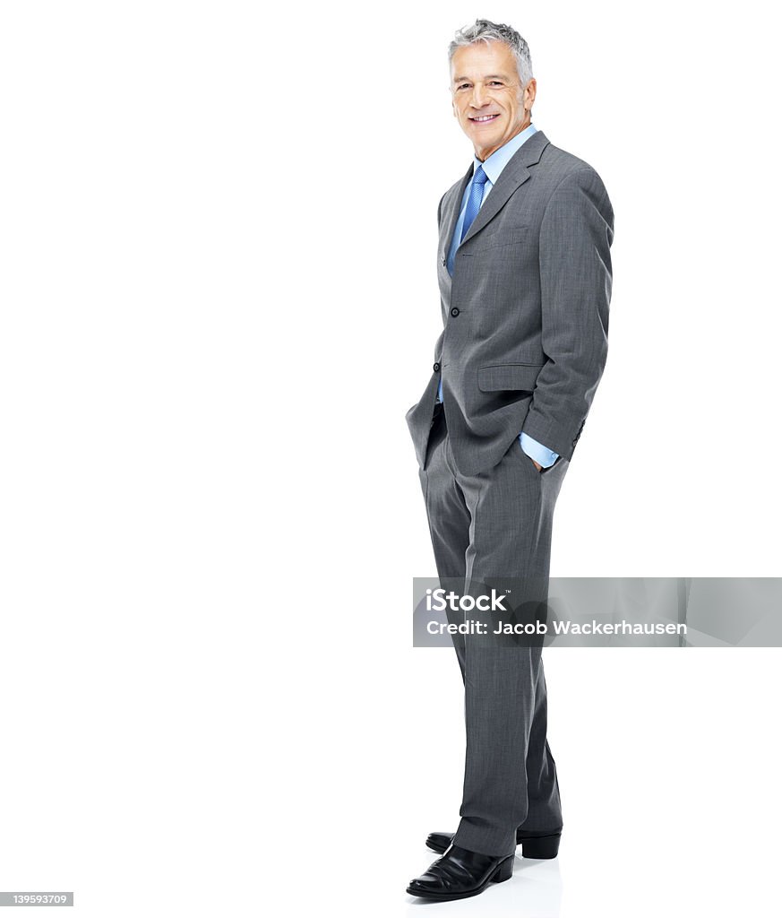 Casual corporate confidence Full length portrait of mature businessman standing isolated on white background Businessman Stock Photo