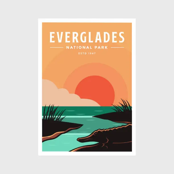 Vector illustration of Everglades National Park poster vector illustration design