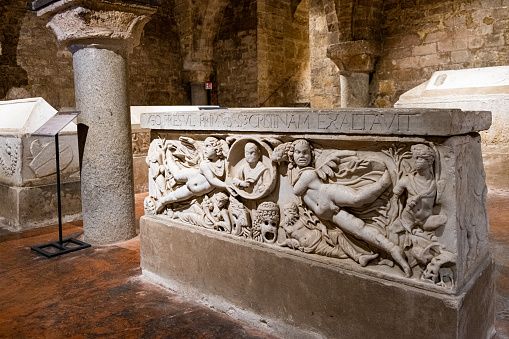 Palermo, Italy - June 18 2021. The underground of the Palermo Cathedral is full by bishops graves