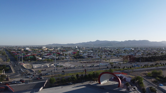 view of ciudad juarez from a drone in the afternoon taken from the plaza de la mexicanidad