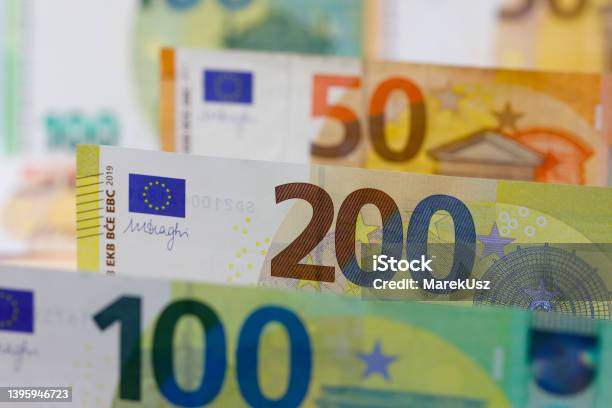 European Union Banknotes Eur Financial Background Stock Photo - Download Image Now - European Union Currency, Bonus Pay, European Union Euro Note