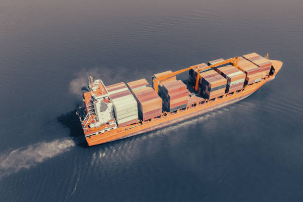 istock Aerial view of Container freight ship in transit. 1395948827