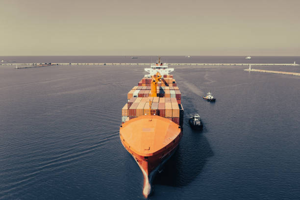 istock Aerial view of Container freight ship in transit. 1395949345