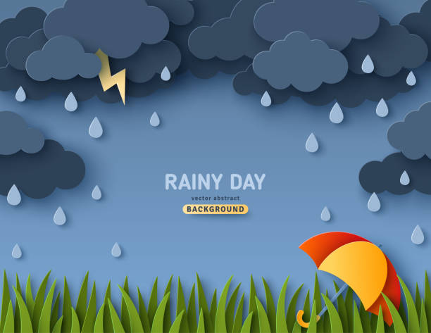 grünes gras am regnerischen tag papierschnitt - monsoon stock-grafiken, -clipart, -cartoons und -symbole