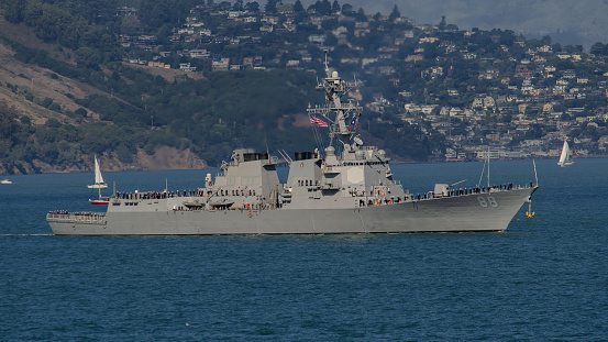 Yokosuka, Japan - May 25, 2023 : JS Uraga (MST-463) at the Japan Maritime Self-Defense Force's base in Yokosuka, Kanagawa Prefecture, Japan.