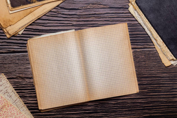 istock vintage paper sheets, old checkered notebooks, retro design notepad on wooden background 1395952508