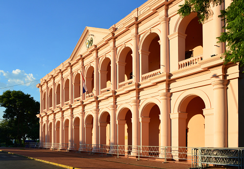 Asunción, Paraguay: the Cabildo - neo-classical building designed by the Basque architect Pascual Urdapilleta, built in 1844 for the executive and legislative branches, latter housed the National Congress, cultural center of the republic - Plaza Independencia.