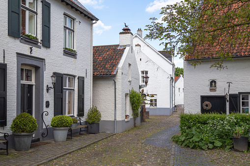Thorn, The Netherlands on May 1, 2018; The town of Thorn with its striking white-painted houses, monumental buildings and authentic cobbled streets.