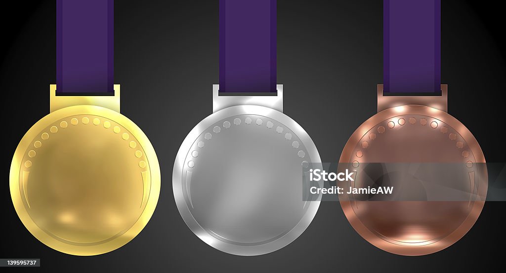 Tre medaglie olimpiche stile, con tracciati di ritaglio - Foto stock royalty-free di Argentato