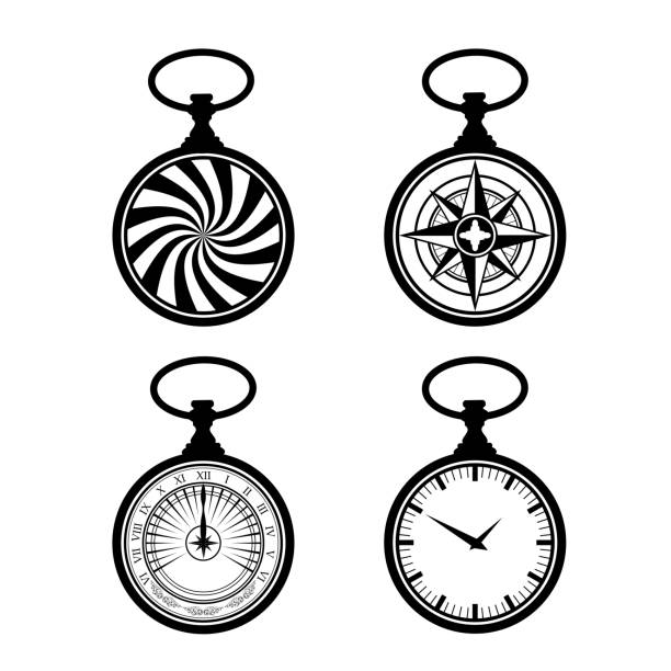 ilustrações, clipart, desenhos animados e ícones de quatro relógios antigos e outros elementos de navegação de design - pocket watch watch clock pocket