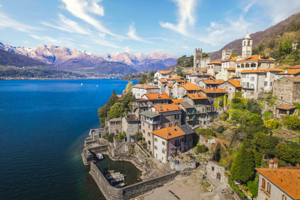 Aerial view of the village Corenno Plinio, Lake Como, Italy stock photo