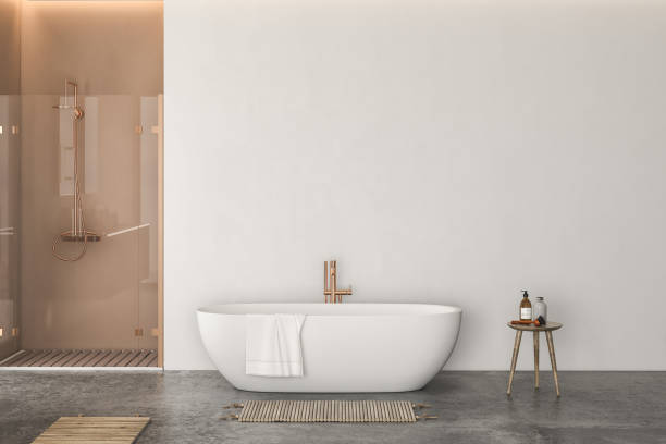 istock Modern minimalist bathroom interior, modern bathroom cabinet, 1395962415