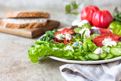 Classic Caprese Salad with Tomato, Mozzarella, Basil, Olive Oil and Balsamic Vinegar Glaze