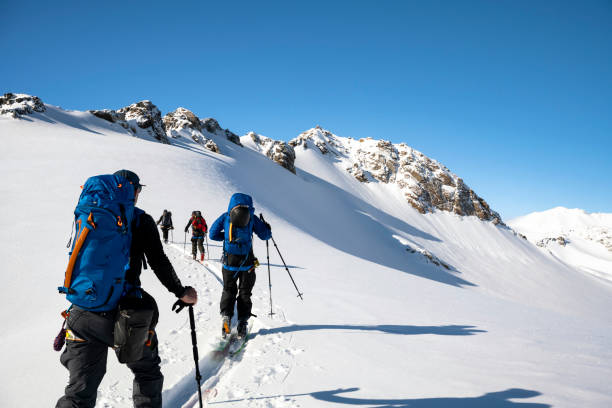 Adventure skiing in Greenland stock photo