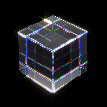 Glass iridescent cubes, crystal blocks with holographic purple gradient texture 3d render. Rainbow clear acrylic square boxes, abstract geometric objects isolated on white background, 3D illustration