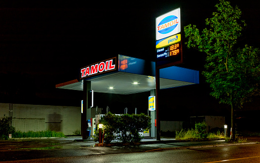 Legnano, Italy - May 08, 2022: fuel dispenser by night