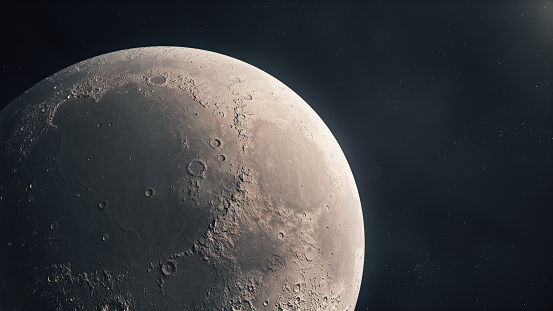 Lunar surface. Photo of the moon through a telescope.