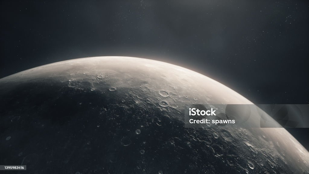 Moon in outer space 3d render Moon in outer space (close-up) Moon Surface Stock Photo