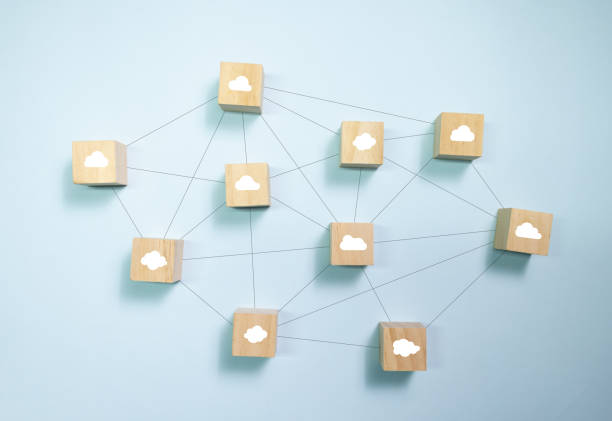 istock Top view wooden blocks with cloud icon set  to circle. Concept for cloud computing technology. 1395986783