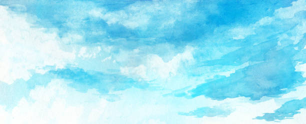 istock Summer blue sky background illustration drawn in watercolor 1395990261