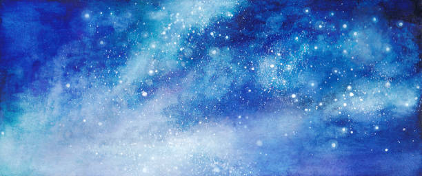 фоновая иллюстрация звездного неба, нарисованная акварелью - painted image night abstract backgrounds stock illustrations