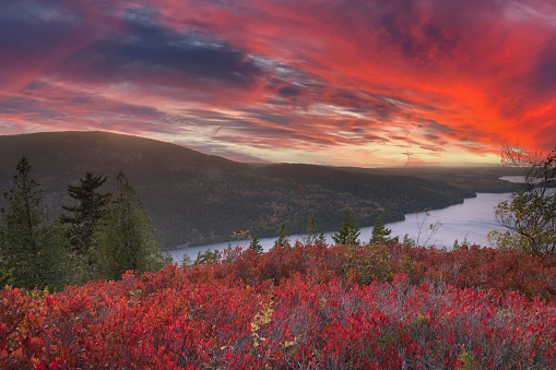 Echo Lake - Acadia National Park at Sunset in the Fall