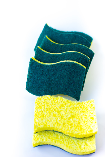 Row of Cleaning Sponges Close-Up Copy Space