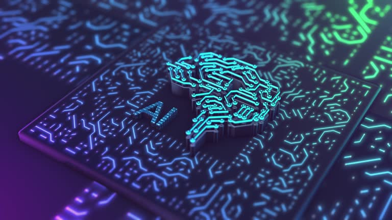 Digitally generated image AI or artificial intelligence words and brain icon abstract pattern binary digital code technology