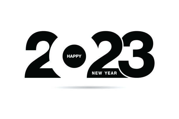 ilustrações, clipart, desenhos animados e ícones de feliz projeto de texto do ano novo 2023. para modelo de design de folheto, cartão, banner. ilustração vetorial. isolado no fundo branco. - new years day