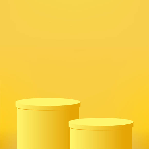 istock Abstract minimal scene with geometric forms. Yellow podium in yellow background for product presentation. Vector 1396014753