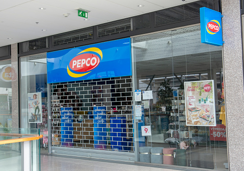 Banska Bystrica, Slovakia - May, 1 , 2022 : Pepco shop Sign. Brand logo. European chain of discount shops.