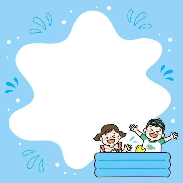 Vector illustration of Frame of kids playing in a paddling pool