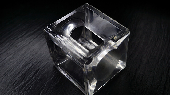 transparent glass box with smooth surface, object photo shot macro photography