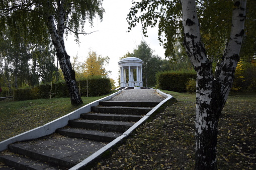 Goncharov pavilion in Vinnovskaya grove in autumn, Ulyanovsk, Russia.