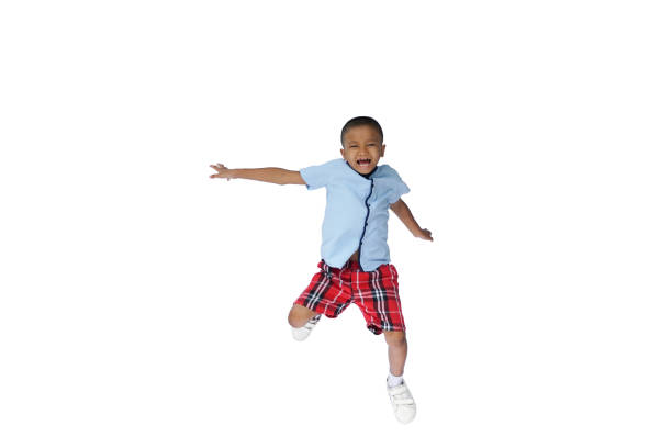 Young man mystical rapture jump isolated on transparent background. Dynamic movement of a person in the air, jumping or falling in motion
